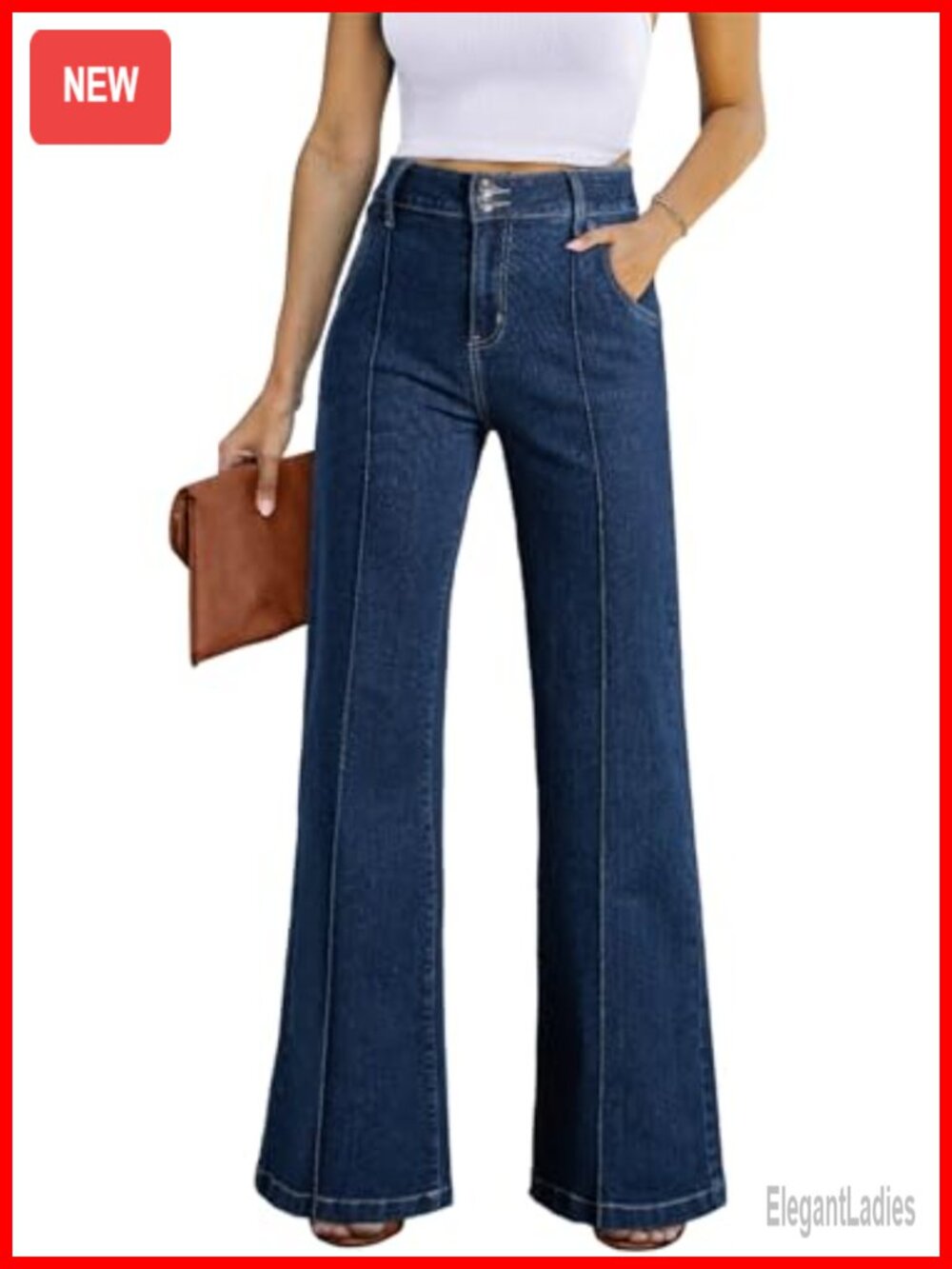High Waisted Wide Leg Stretch Denim Jeans with Pinched Seams
